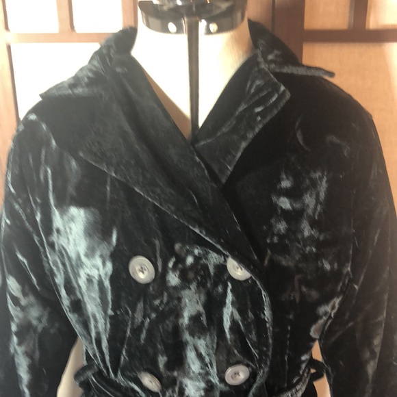 Merona  deep blue crushed velvety shiny peacoat sx S double breasted with belt - Picture 1 of 16